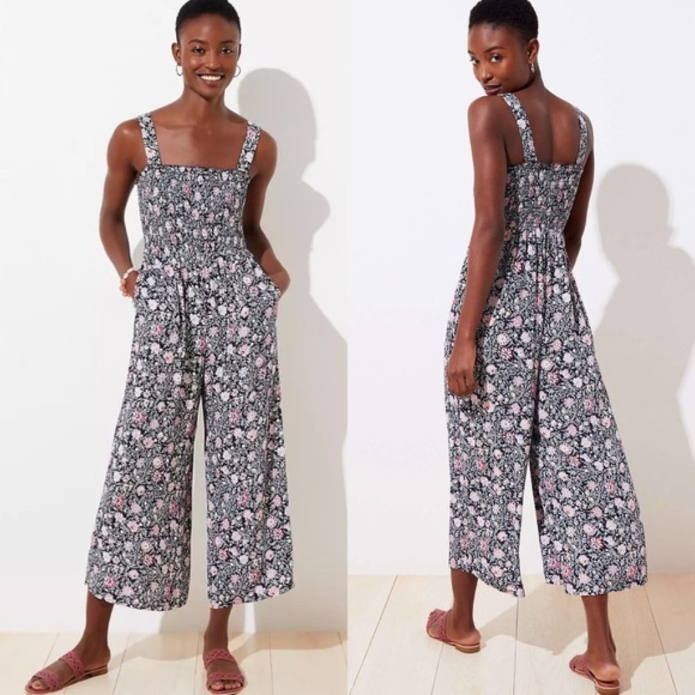 LOFT Floral Smocked Jumpsuit